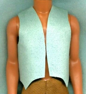 KEN DOLL COWBOY VEST - AQUA SUEDE GENUINE LEATHER ORIGINAL HANDMADE CLOTHES - Picture 1 of 2
