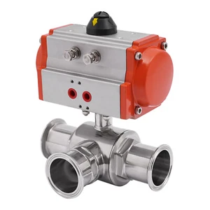 2Inch 3-Way T-Type Sanitary Pneumatic Ball Valve Tri-Clamp Quick Ferrule - Foto 1 di 21