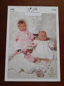 Teddy Wools DK Knitting Pattern No 7113 Baby Doll Layette 12-22" Vintage - Picture 1 of 3