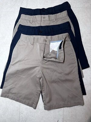 LANDS END~ 4 Pairs~Navy + Khaki Uniform Boys  Chino Shorts Sz 16 ( Ages 13-14) - Image 1 of 4
