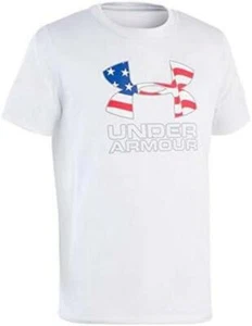 Under Armour Big Boy's UA Americana Big Logo Swimwear Top, White, YXL - NEW - Picture 1 of 2