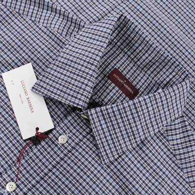 Luciano Barbera NWT Button Up Sport Shirt Size XL In Blues White Tan Plaid  - Image 1 of 4