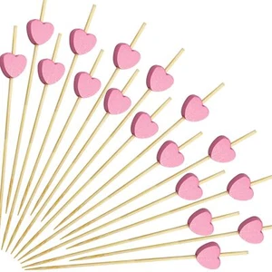 100 Pcs Pink Heart Cocktail Picks Toothpicks For Appetizers 4.7 Inch Cocktail... - Picture 1 of 7