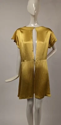 1930’S SLIPPERY YELLOW SATIN TUNIC JACKET FOR DRESS W SLIT OPEN FRONT - Image 1 of 4