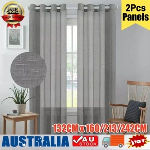 2X Linen Sheer Curtains Living Room Curtains Pair Eyelet Privacy Linen Draperies - Picture 1 of 15