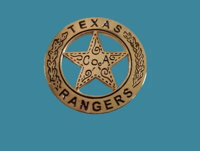 TEXAS RANGERS NOVELTY BADGE OLD WEST GOLD STAR PINBACK 1 5/8" - Image 1 of 4
