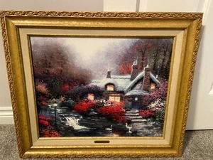 Thomas Kinkade “Evening At Swanbrooke Cottage” In Gold Frame 22x26 W/ COA - Picture 1 of 5