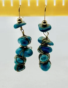 Pendientes colgantes vintage hechos a mano de 10 piedras turquesa - Imagen 1 de 1