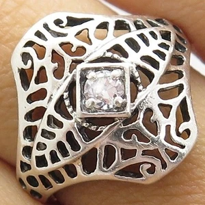 Avon Vintage Sterling Silver Heavy Scroll-work Ring w/diamond crystal Ring - Picture 1 of 9