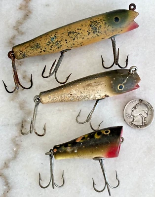 LOTE DE COLECCIÓN 3 SEÑUELOS DE PESCA CCBC MADERA TOPWATER CHUB FROG CRANKBAITS DARTER POPPER Foto 1 de 4