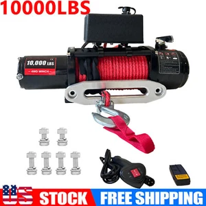 10000lbs Electric Winch Waterproof 85ft Red Synthetic Rope Towing Truck Winch - Picture 1 of 9