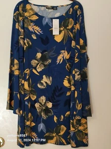 EVANS PLUS SIZE FLORAL TUNIC WITH FLUTTER SLEEVES, MIDNIGHT BLOOM, SZ 26-28, NWT - Picture 1 of 5