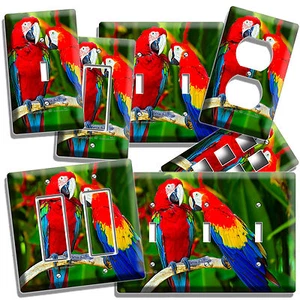 COLORIDO GUACAMAYO TROPICAL AMOR LOROS INTERRUPTOR DE LUZ PLACA DE PARED TOMA DE CORRIENTE DECORACIÓN DEL HOGAR - Imagen 1 de 29