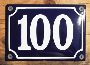 HOUSE NUMBER 100 FRENCH ENAMEL SIGN. WHITE No.100 ON A BLUE BACKGROUND. 14x10cm. - Picture 1 of 1