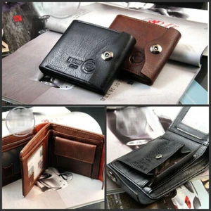 Mens Magnetic Button Leather Bilfold Wallet Coin Pocket Photo Multicard Holders - Picture 1 of 11