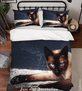 3D Siamese Cat Quilt Cover Set Duvet Cover Bedding Pillowcases - Picture 1 of 6