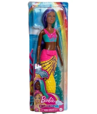 芭比梦幻美人鱼娃娃紫色和蓝色头发蓝色尾巴附件黑色 — 第 1/4 张图片