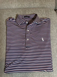 Turtleson Polo Shirt Small Red White Striped Performance Stretch Golf Mens - Picture 1 of 8