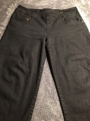 Pantalones de mezclilla para mujer DG2 by Diane Gilman 16W negros elásticos pierna ancha único cierre de botones Foto 1 de 4