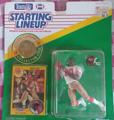 ALINEACIÓN INICIAL 1991 - Jerry Rice con moneda de coleccionista fútbol americano de los 49ers de San Francisco Foto 1 de 4