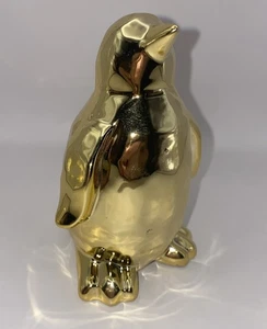 Ceramic GOLD Penguin Shaped Figurine Statue Sculpture Table Top 5” Tall 3” wide - Picture 1 of 8