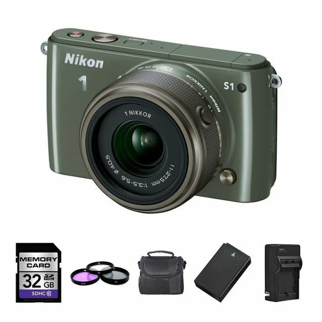 Cámara digital Nikon 1 S1 10,1 MP - caqui con lente de 11-27,5 mm + batería ¡y más! Foto 1 de 1