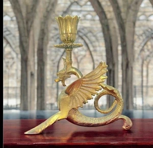 Vintage Brass Gothic Dragon Candle Stick Holder Stand 7" tall - Picture 1 of 8