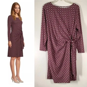 LANDS' END Lightweight Boatneck Tie-Waist A-Line Dress Burgundy Ditsy Print 1X - Picture 1 of 10