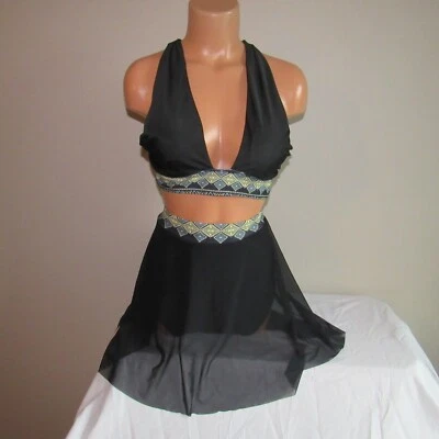 Unknown Brand Skirted Bottom & OTS Cross Back Top Swim Set Black Multi L NWOT - Image 1 of 4