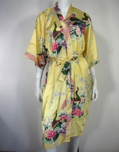 Oriental Village Collection 3/4 Sleeve Robe Peignoir Nightgown Floral Yellow - Picture 1 of 12