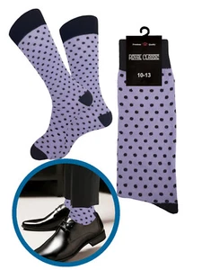 One Pair NOVELTY SOCKS Polka Dot Dress Socks Cotton Size 10-13 LILAC BLACK - Picture 1 of 4