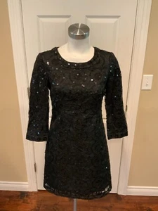 Tory Burch Black Lace Sequin 3/4 Sleeve Fit & Flare Mini Dress, Size 2 - Picture 1 of 8