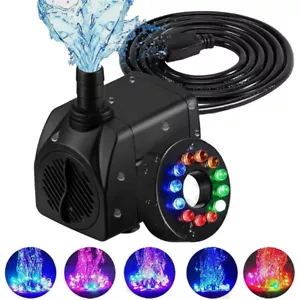 Aquarium Submersible Water Pump with 12 LED Lights for Fountain Pool Garden Pond - Picture 1 of 13