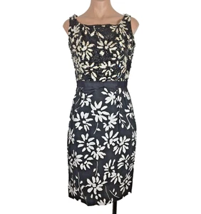 1960’s Mardi Gras Black White Floral Sequin true vintage wiggle dress - Picture 1 of 10