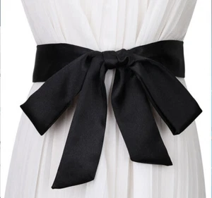 Women Solid Satin Sash Waist Belt Long Ribbon Waistband for Wedding Dress Decor - Picture 1 of 18