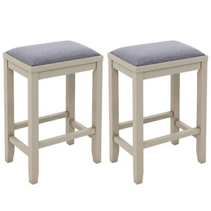 Set of 2 Upholstered Bar Stools Wooden Counter Height Dining Chairs White - Picture 1 of 9