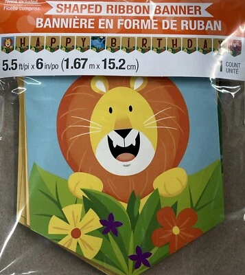Banner en forma de feliz cumpleaños Safari en la selva 6" x 5,5' papel decoraciones de fiesta Foto 1 de 2