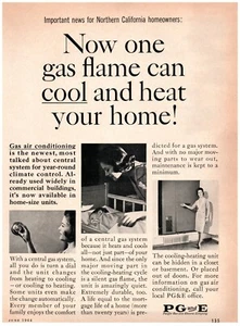 Anuncio impreso PG&E 1964, estilo MCM de los años 60 ahora una llama de gas puede enfriar y calentar tu hogar - Imagen 1 de 1