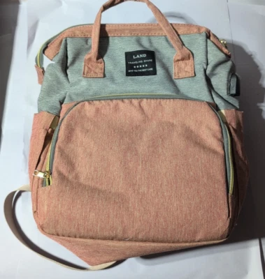 LAND TRAVELING SHARE DIAPER BAG BACKPACK / CHANGING STATION PINK & GRAY - Image 1 of 4