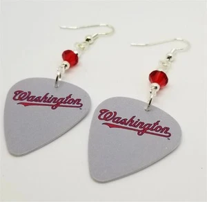 MLB Washington Nationals Guitar Pick Earrings with Red Swarovski Crystals - Picture 1 of 2