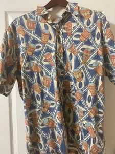 Reyn Spooner Hawaiian Shirt Drums Retro L Rare - Picture 1 of 7
