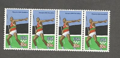 US 1790 Summer Olympics-Javelin Thrower (Strip of 4) (1979) NH OG - Image 1 of 2