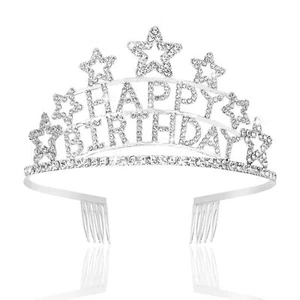 Birthday Crown for Women Gilrs Silver Happy Birthday Tiara Birthday Party Dec... - Picture 1 of 7