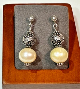 Impresionantes ~ Esterlina 925 ~ Pendientes colgantes de perlas etruscas de colección - Imagen 1 de 8