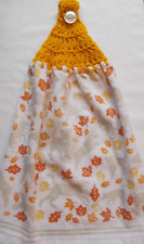GOLD Yarn Crocheted Top DOGS and LEAVES Print Cotton Kitchen Towel