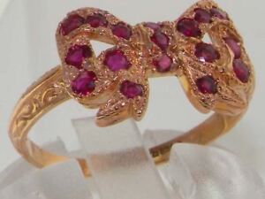 Luxury 9ct Rose Gold Ladies Colorful Ruby Vintage Style Bow Ring