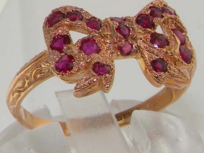 Luxury 9ct Rose Gold Ladies Colorful Ruby Vintage Style Bow Ring - Image 1 of 1