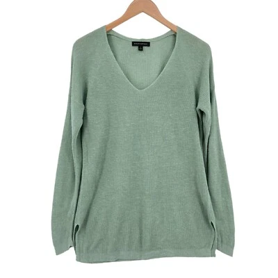 Banana Republic Sweater Women Small Green Knit Linen V Neck Long Sleeve Pullover - Image 1 of 4