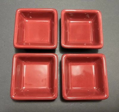 4 pc Set Simple Additions Pampered Chef 2-1/2” Square Cranberry Condiment Dishes - Image 1 of 4