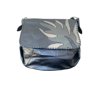 Bolso Cartera Carlos Falchi Negro Cuero Real Embellecido con Hojas Usado en Excelente Condición A100243 Foto 1 de 4